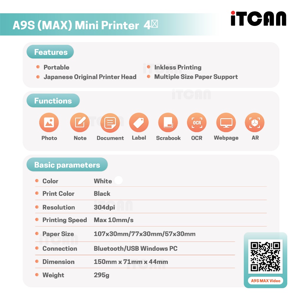 iTCAN เครื่องปริ้นความร้อน Peripage A9 A9Max A9SMax เครื่องปริ้นพกพาขนาดเล็ก ปริ้นใบปะหน้าพัสดุ