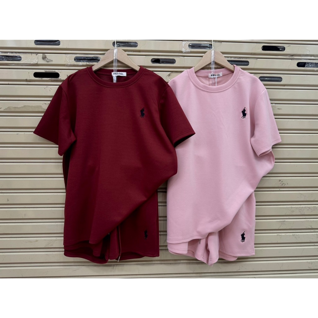 P839 ชุดเซ็ท2ชิ้น เสื้อยืดคอกลม ปักม้า กางเกงขาสั้น ผ้าคอตตอลนาโน ชุดสาวอวบ ป้าย Bechic