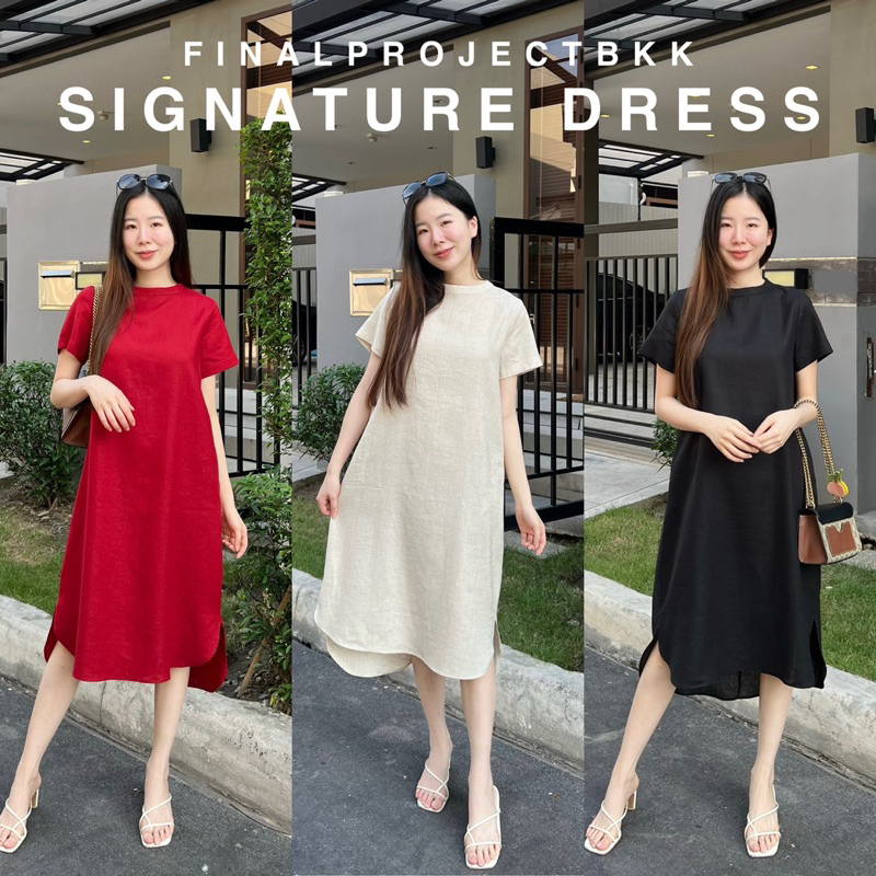 D7เดรสยาวคอกลมแขนสั้นผ้าลินิน(ผ้าบางพริ้วใส่สบาย)