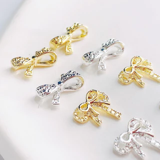 อะไหล่โบว์เพชรเงิน-ทอง ตกแต่งหน้าเล็บ 10 ตัว/ห่อ สินค้าพร้อมส่ง