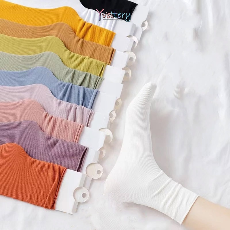 ร้านค้าไทย🔥ถุงเท้าข้อกลาง ระบายอากาศ สีพื้น ผ้ายืดหยุ่น บางเฉียบ แฟชั่นฤดูร้อน สําหรับผู้หญิง เข้ากับทุกการแต่งกายCOD