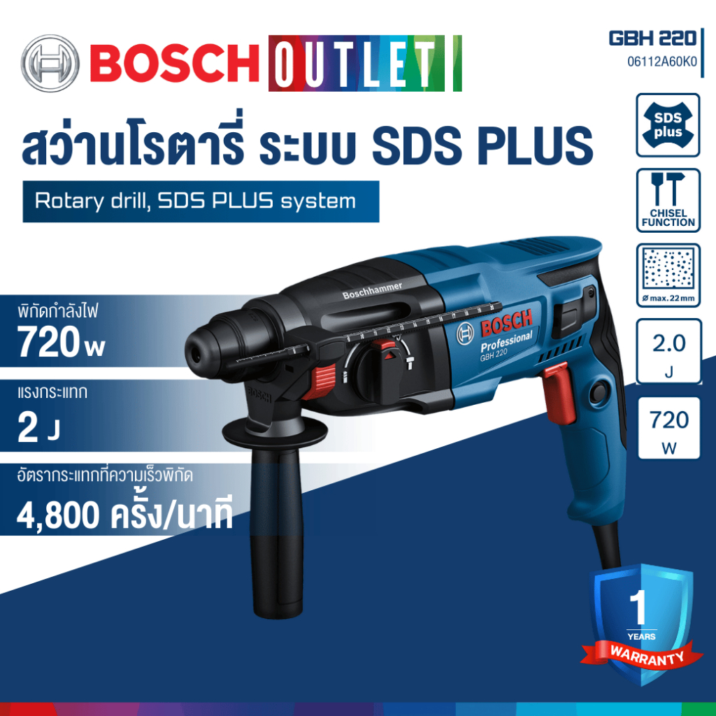 BOSCH GBH 220 Professional สว่านโรตารี่ไฟฟ้า ระบบ SDS plus