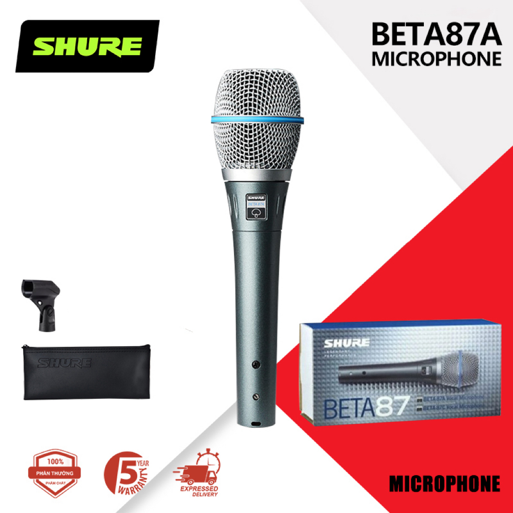 Shure Beta87A ไมโครโฟนเสียงร้องแบบมีสาย Super Cardioid ไมโครโฟนมือถือสำหรับการบันทึกและการแสดงสด