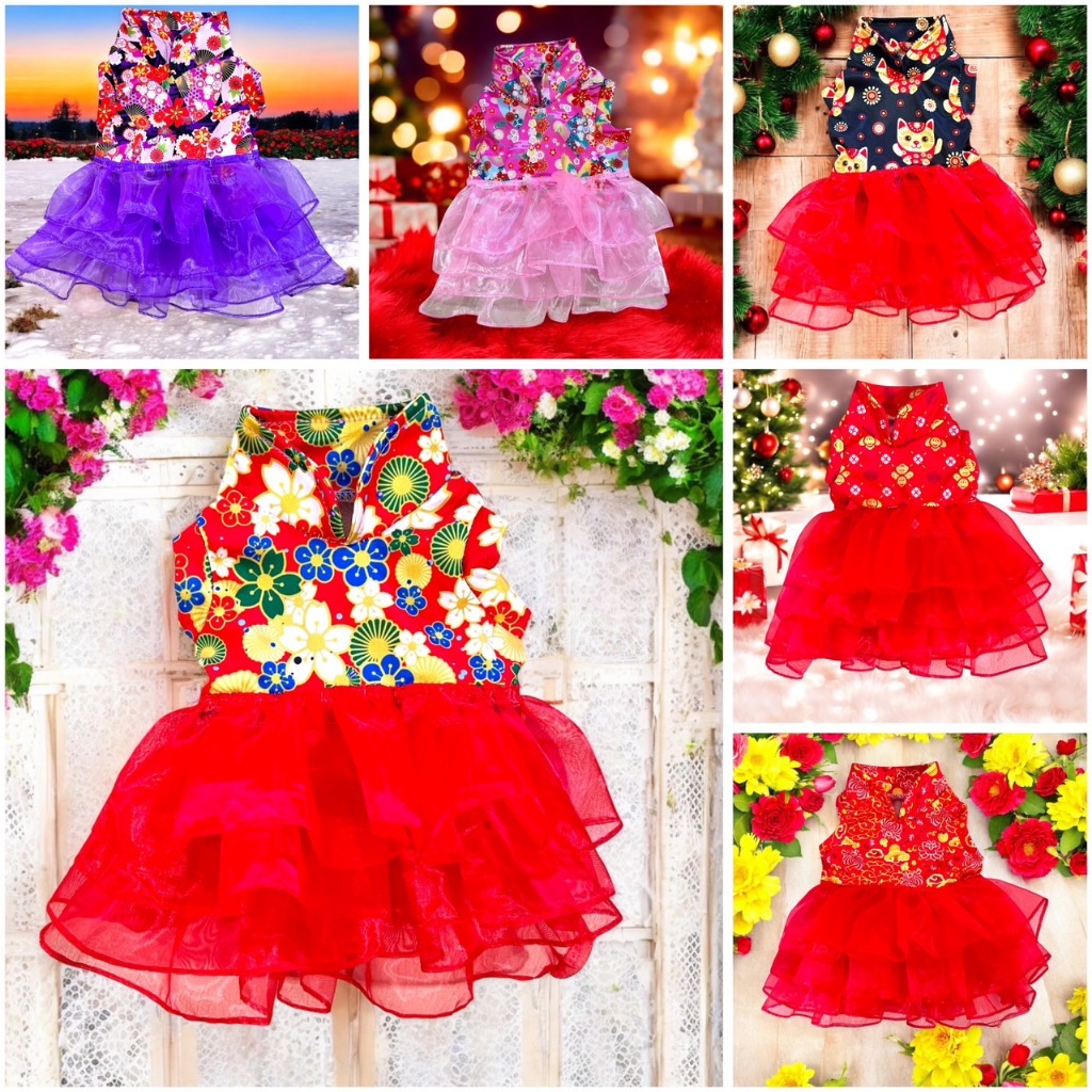ชุดกระโปรง ตรุษจีน หมาแมวสีสันสดใส (*พร้อมส่งจากไทย!!*) ลายน่ารัก สินค้าสวยตรงปก