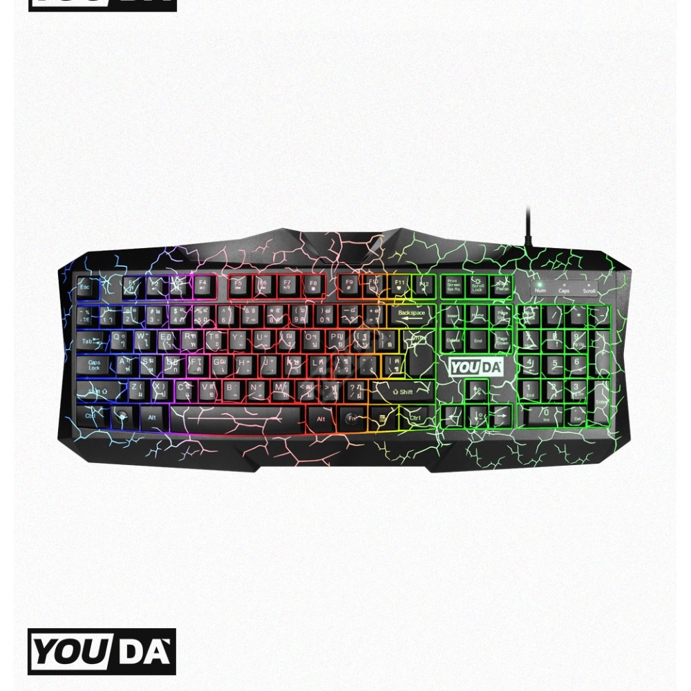 YOUDA คีย์บอร์ดเกมมิ่ง LED รับประกันสินค้า 1ปี มีภาษาไทยและภาษาอังกฤษ มีไฟLED Y-D380 คีย์บอร์ดUSB แป้นพิมพ์USB แป้นพิมพ์