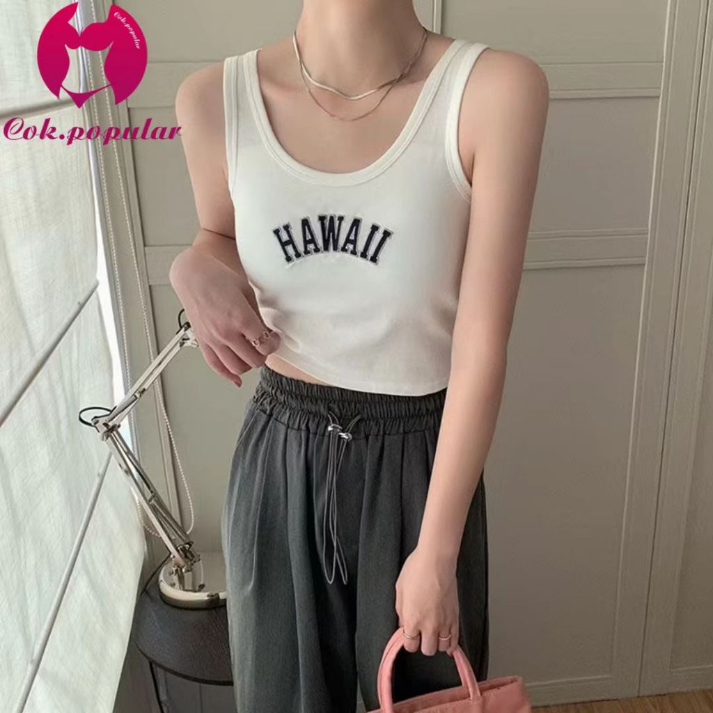 YY43 เสื้อกล้าม เสื้อสายเดี่ยว ทรงสปอร์ต ใส่ชิวๆ ผ้าปักลายอักษรอังกฤษ COK
