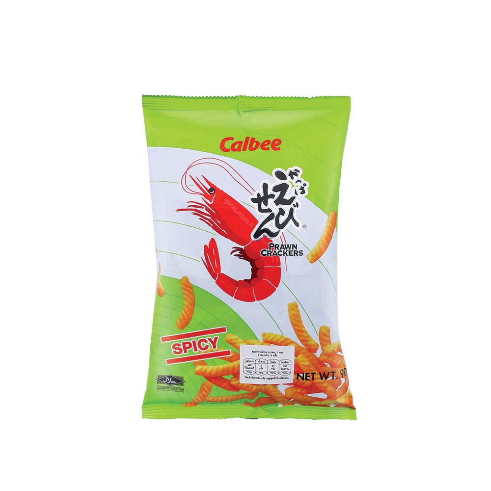 [แพ็ก5] Calbee Prawn Crackers Spicy คาลบี้ ข้าวเกรียบกุ้ง รสสไปซี่ 90ก.
