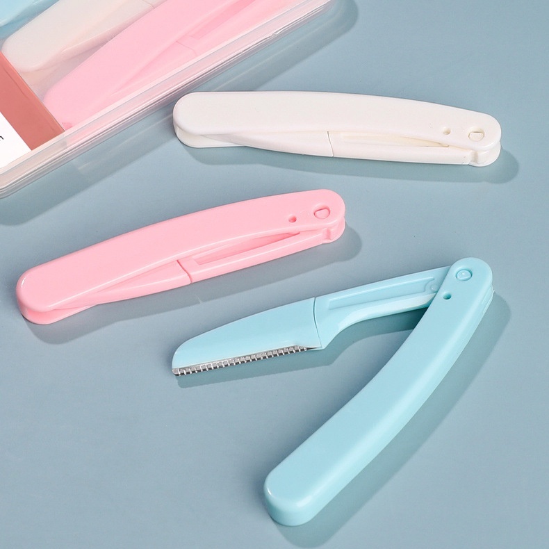 มีดโกนแต่งคิ้ว เครื่องตกแต่งคิ้ว ที่กันคิ้ว มีดโกนคิ้ว กำจัดขนคิ้ว พับเก็บได้ ป้องกันรอยขีดข่วน สามในกล่อง - รูปที่ 2