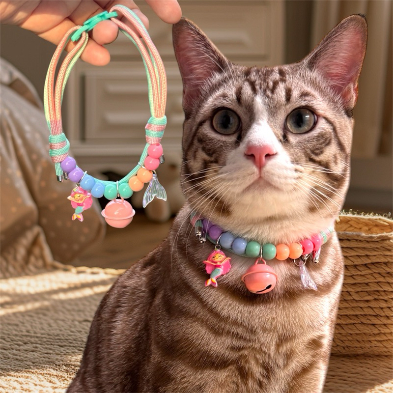 ปลอกคอน้องแมว รอบคอจริง 20-30 cm รูดขยายปรับขนาดได้ มีตัวล้อคนิรภัย รุ่น mermaid ต้องการไซส์เล็กแจ้งได้นร๊า