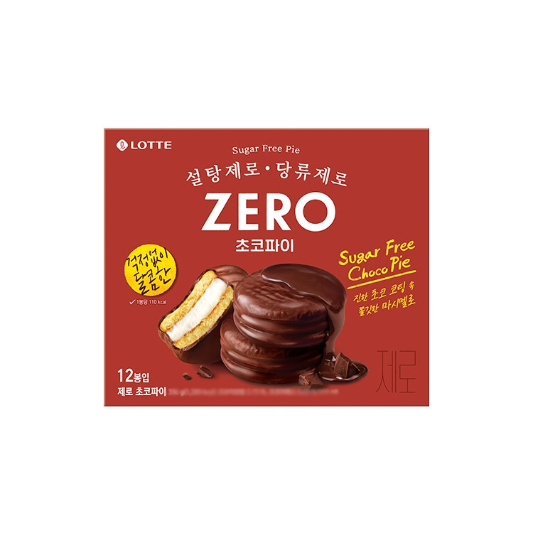 [ของแท้] 제로초코파이 Lotte Zero Choco Pie (ช็อกโก้พาย สูตรไม่มีน้ำตาล) 336g