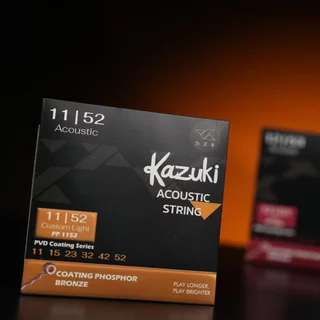 Kazuki สายกีต้าร์โปร่ง เคลือบ PVD ทนพิเศษ 1ชุด ครบ 6 เส้น | ใช้ได้ยาว ไม่เป็นสนิม | เหมาะกับคนเล่นประจำ