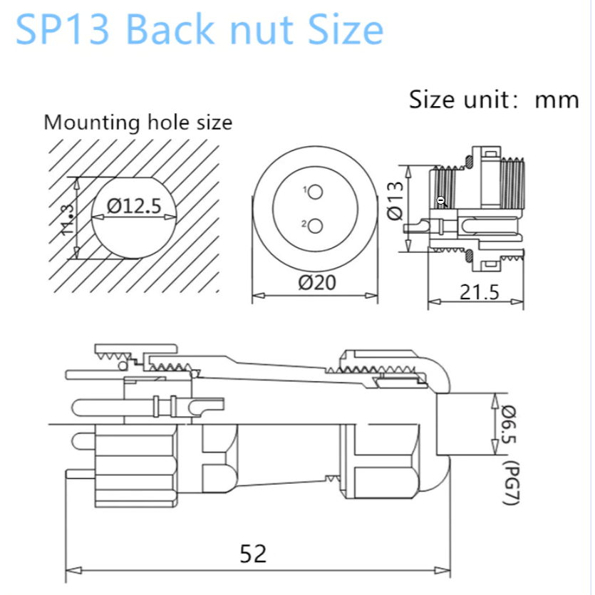 SP13 IP68 cable connector คอนเนคเตอร์กันน้ำ รูปที่ 4