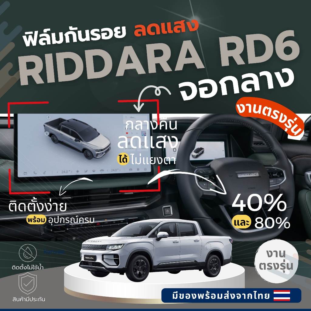 RIDDARA RD6 ฟิล์มกันรอยหน้าจอรถ ลดแสงแยงตา พร้อมอุปกรณ์ติดตั้ง ส่งจากไทย