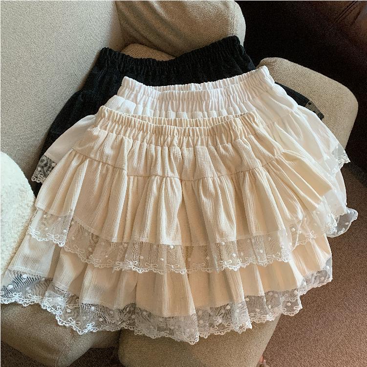 Miniyiness กระโปรงสั้น กระโปรง ชุดเจ้าหญิง ทรงเอ เซ็กซี่ แฟชั่น สไตล์เกาหลี เอวยางยืด กระโปรงสองชั้นมีซับใน