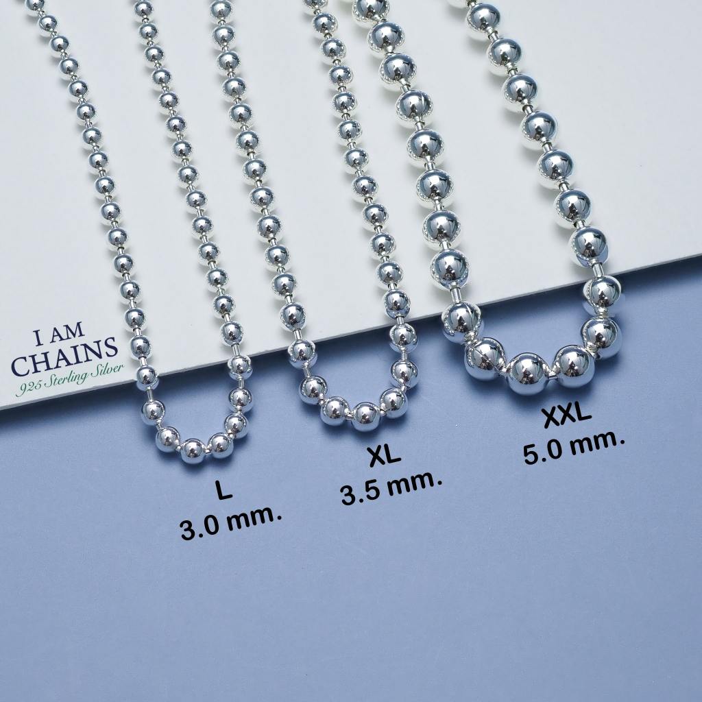 IAmChains สร้อยบอล เงินแท้925 มีหลายขนาด และความยาว 16-30 นิ้ว มีใบรับประกันเงินแท้ ส่งพร้อมกล่อง และ ถุงผ้า