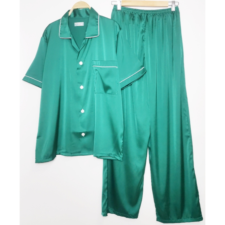 ชุดนอนผู้ใหญ่ (P+P) XL ผ้าซาติน แขนสั้น-ขายาว คอปก