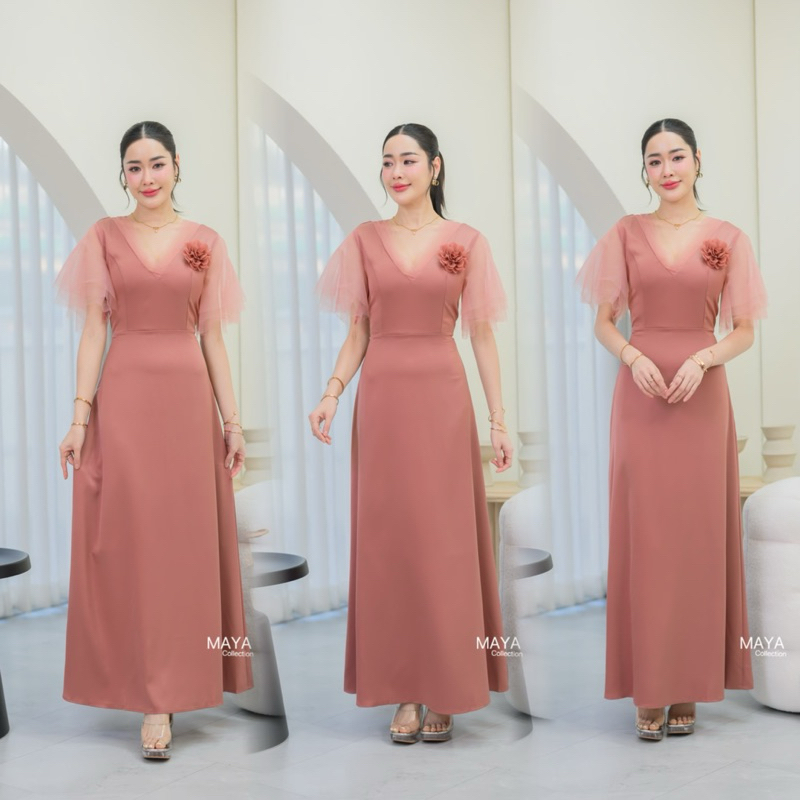 G123 ส่งฟรี ชุดเดรสออกงาน เดรสเพื่อนเจ้าสาว เดรสไปงาน s -2xl ใส่สวยมากกกก แถมดอกไม้เข็มกลัด1ดอก รูปที่ 3