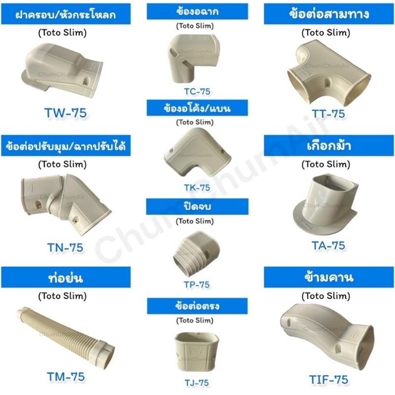 อุปกรณ์รางครอบท่อแอร์ Toto Slim ขนาด 75(ออกใบกำกับภาษีได้) อุปกรณ์ติดตั้งแอร์ รางแอร์ อะไหล่ข้อต่อ อะไหล่แอร์