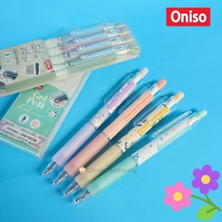 (4 ด้าม) ปากกาเจล Oniso หมึกน้ำเงิน 0.5 มม.ลาย cafe floral รุ่น 9223 หมึกแห้งไว โอนิโซะ gel pen