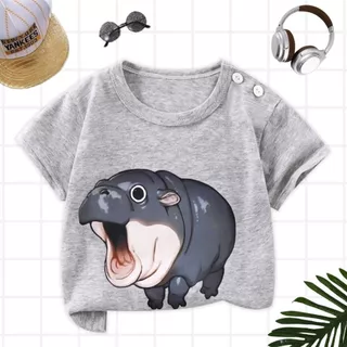 เสื้อยืดแขนสั้นเด็กสกรีนลายหมูเด้ง ผ้าฝ้ายผสมโพลีเอสเตอร์ เนื้อผ้านุ่ม สวมใส่สบาย เหมาะกับหน้าร้อน ** พร้อมส่งในไทย **