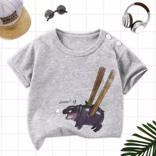 เสื้อยืดแขนสั้นเด็กสกรีนลายหมูเด้ง ผ้าฝ้ายผสมโพลีเอสเตอร์ เนื้อผ้านุ่ม สวมใส่สบาย เหมาะกับหน้าร้อน ** พร้อมส่งในไทย **
