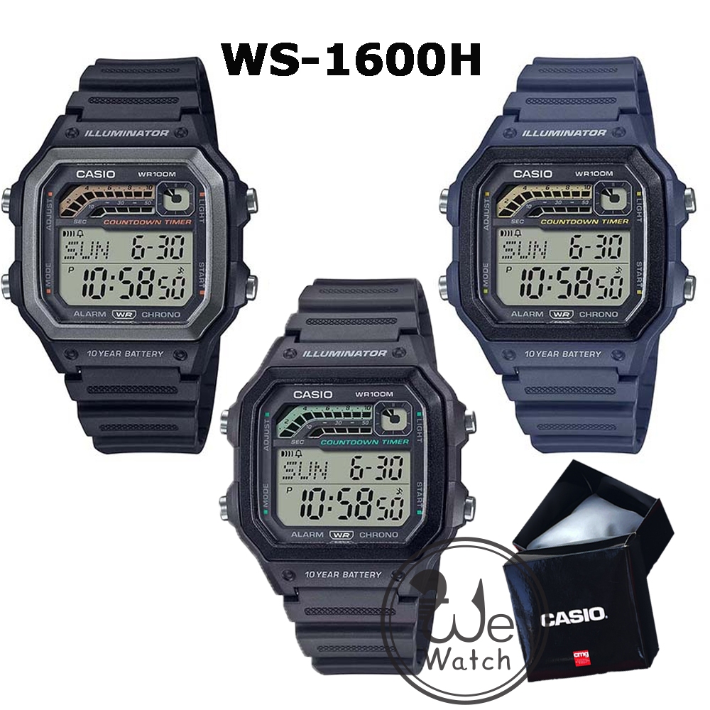 !!ประกัน1ปีและกล่อง CMG!! CASIO รุ่น WS-1600H นาฬิกาผู้ชาย DIGITAL สี่เหลี่ยม แบตเตอรี่ 10 ปี WS WS-