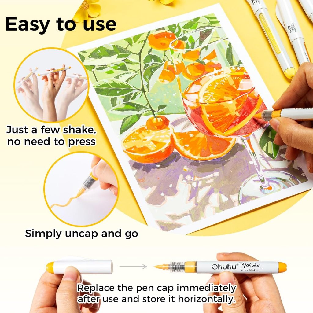 Ohuhu أقلام أكريليك Direct-ink ‏24 لوناً — صورة 8