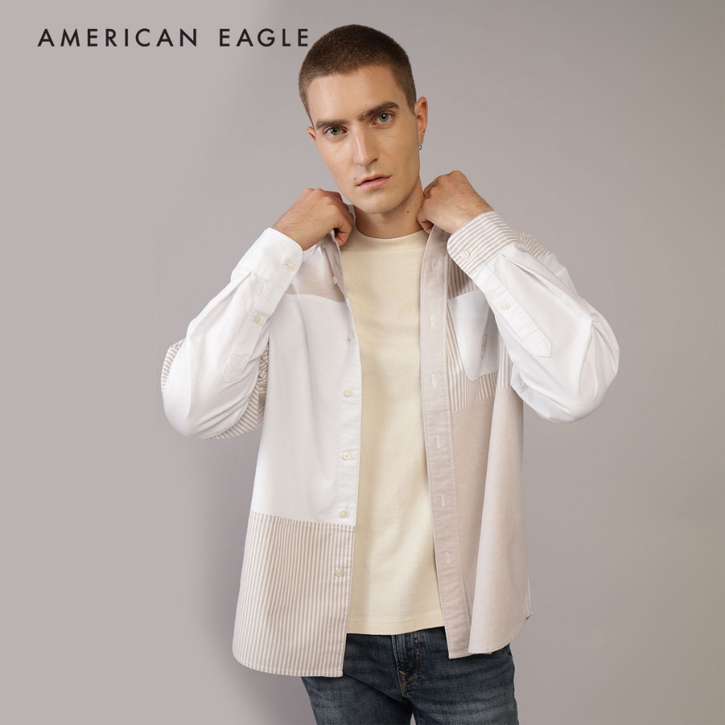 American Eagle Oversized Oxford Colorblock Button-Up Shirt เสื้อเชิ้ต ผู้ชาย อ็อกฟอร์ด โอเวอร์ไซส์ (EMSH 015-2711-212)