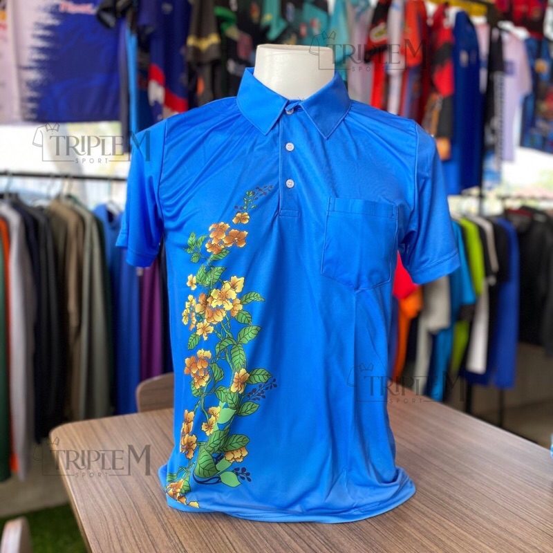 เสื้อลายดอกประดู่ มีถึงอก50(ฟ้า,เหลือง,ชมพู,ม่วง)