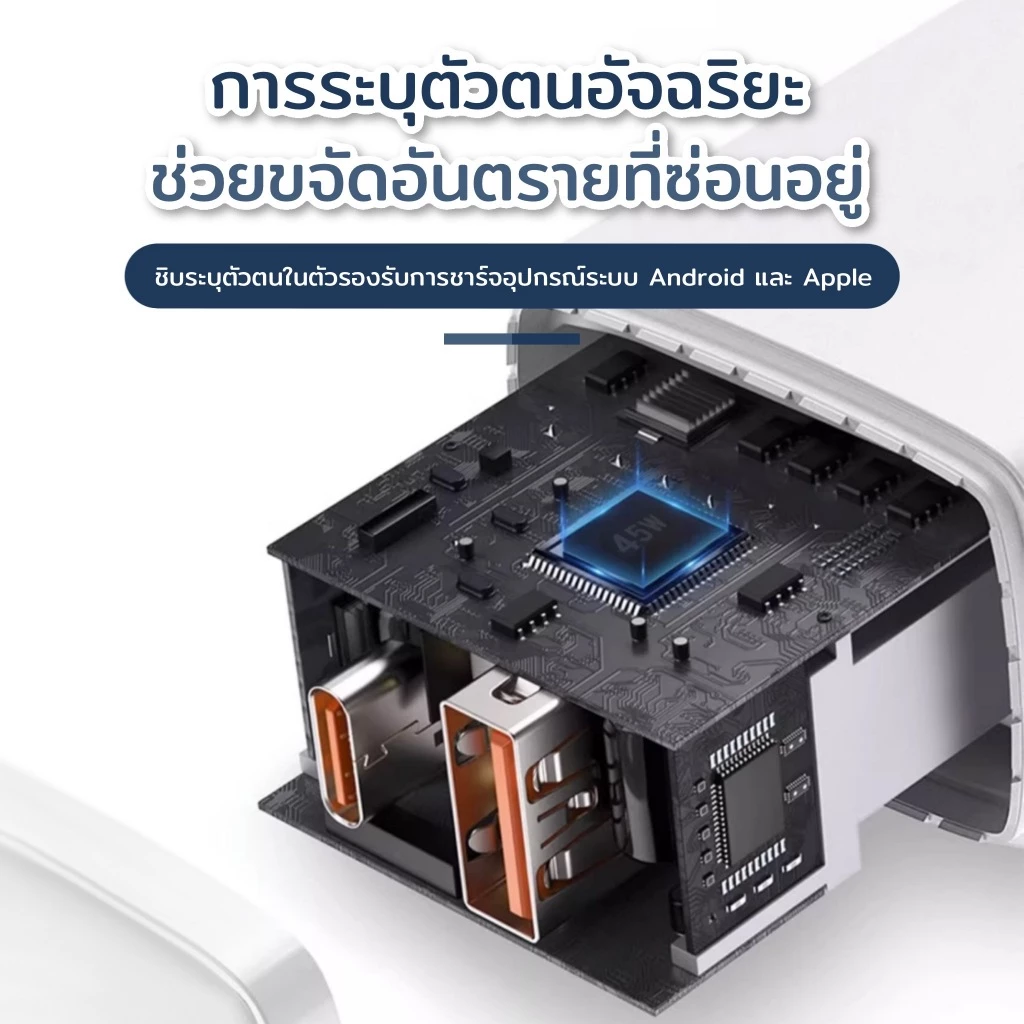 หัวชาร์จ 45W USB Type C Fast Charging หัวชาร์จเร็ว USB A+USB C แบบพกพา ที่ชาร์จ USB C สนับสนุนประเภท C PD thumbnail 6