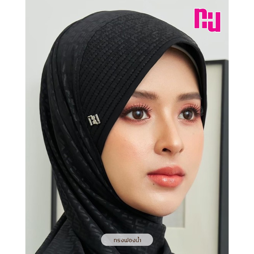 NUNUH MONOGRAM CLASSIC ผ้าคลุมผมฮีญาบมุสลิมแบบสำเร็จลายโมโนแกรม  ทรงฟองน้ำ (FN)