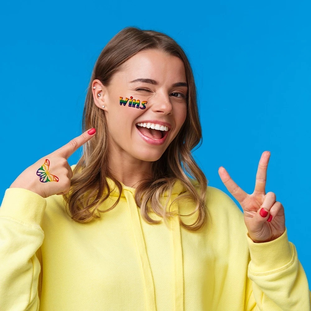 Rainbow PRIDE LGBT LGBTQ LGBTQA Temporary Tattoo Easy Washable แทคทูสีรุ้ง 60 x 105 mm แทคทู สีรุ้ง 