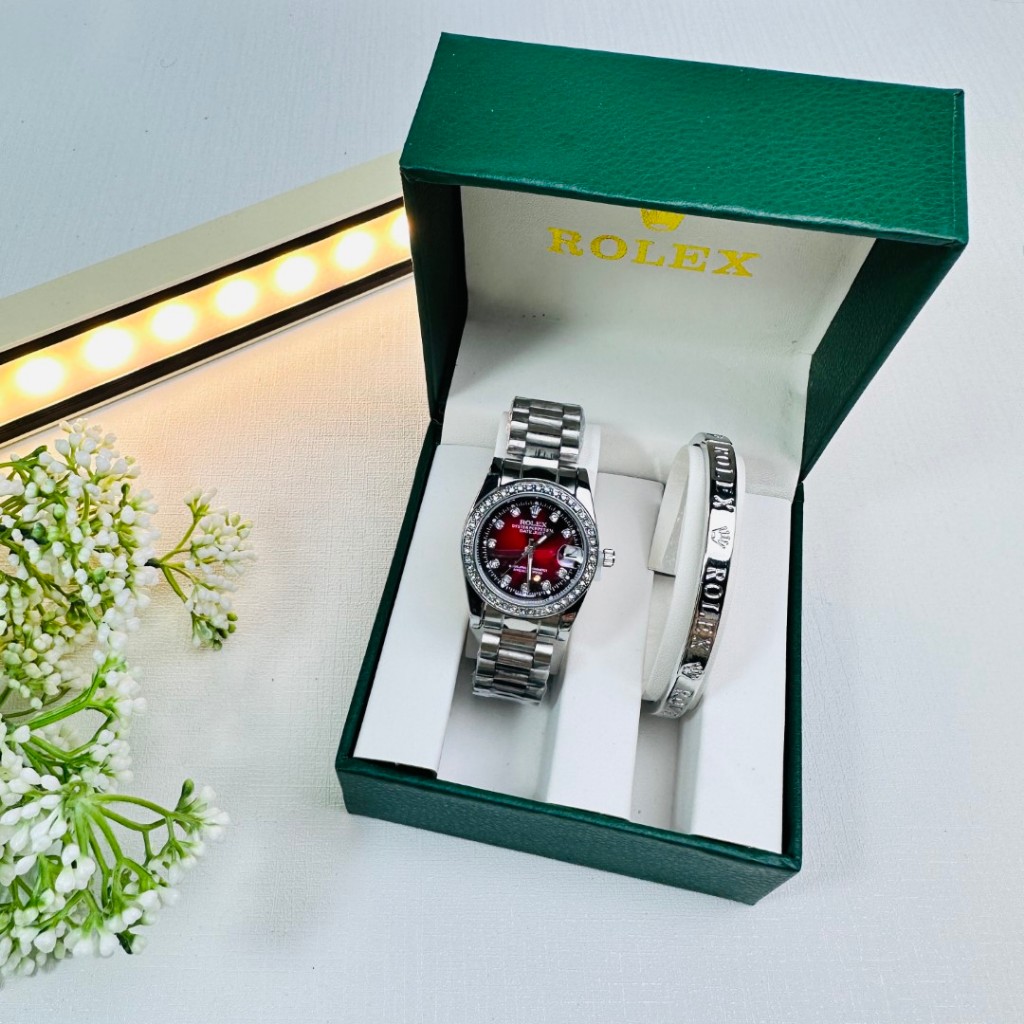 rolex นาฬิกา quartz ผู้หญิงนาฬิกาแฟชั่นสายเหล็กจัดส่งเร็ว