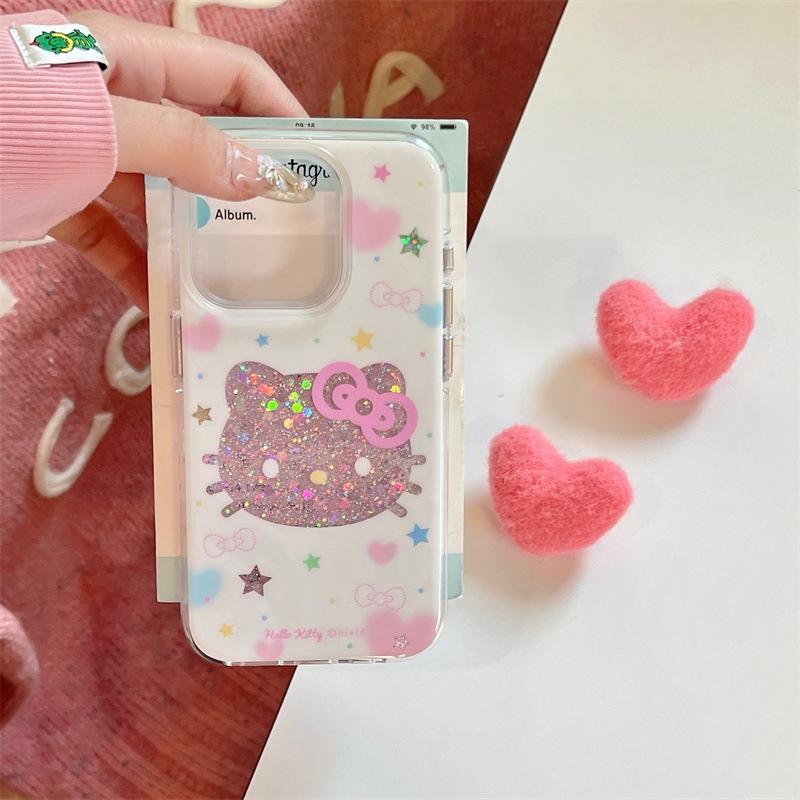 เคสน้องเคทีหน้ากลิตเตอร์ชมพู เคสไอโฟน พร้อมส่ง เคสสำหรับ IPHONE CASE 13-16PROMAX