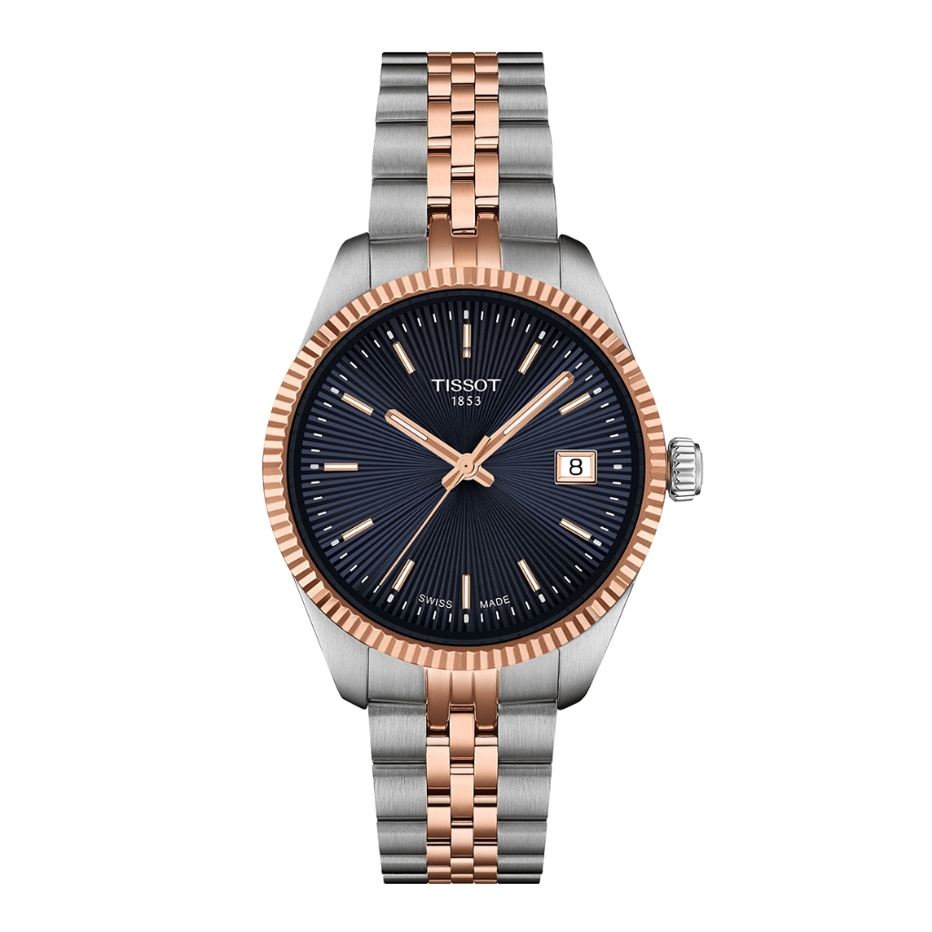 Tissot Ballade 34 mm ทิสโซต์ บัลลาร์ด 34 มม. สีน้ำเงิน เทา ทองคำสีชมพู T1562102204100 นาฬิกาผู้หญิง