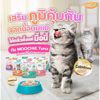 Moochie Premium สูตร Holistic Complete & Balanced จากกปลาทูน่าเนื้อขาว ไม่เติมเกลือ บำรุงสุขภาพ ขนาด 70 g {6และ12ซอง}
