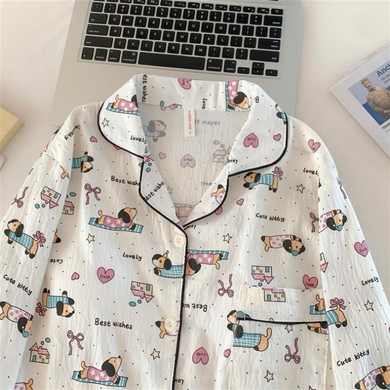 ชุดนอน (พร้อมส่ง) เนื้อผ้าบางเบาใส่สบายไม่ร้อน ชุดนอนผู้หญิง ผ้านุ่มขนาด Free Size แขนยาว+ขายาว
