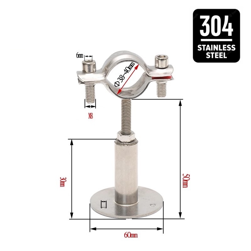Pipe Calmp SS304 ขนาด 1.1/4 นิ้ว(38-40mm.) ปรับได้ 35-50mm. ที่ยึดท่อประปา แคล้มป์จับท่อ  (ราคาต่อ 1