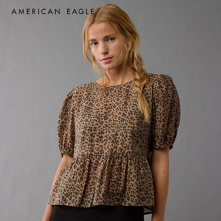 American Eagle Puff-Sleeve Tie-Detail Top เสื้อ ผู้หญิง (EWS…