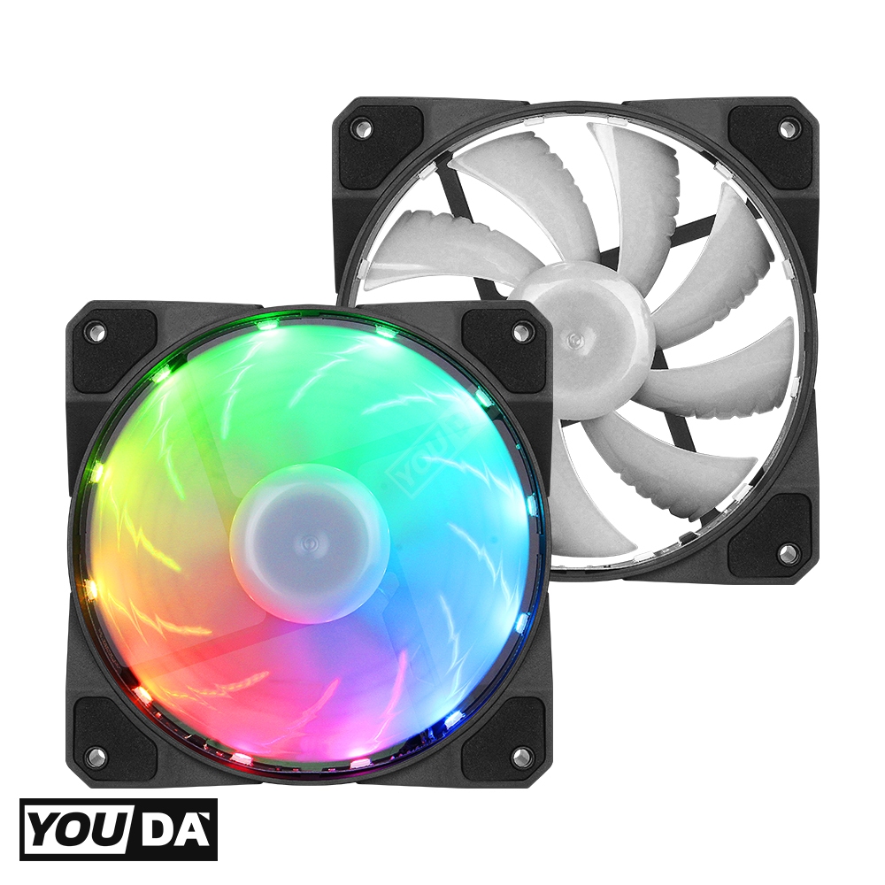 YOUDA พัดลมคอมพิวเตอร์ LED RGB รับประกัน 1ปี ไฟRGB เปลี่ยนสีได้มากกว่า 10แบบ ความเร็ว1300RPM YD-PL140 พัดลมระบายความร้อน
