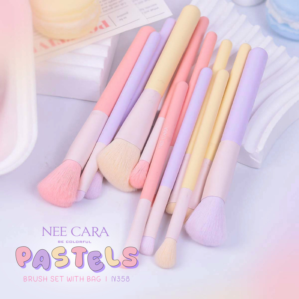 N358 (คละสี) Nee Cara 4pcs Brush Set With Bag แปรงแต่งหน้า ขนแปรงนุ่ม เบาสบาย - รูปที่ 5