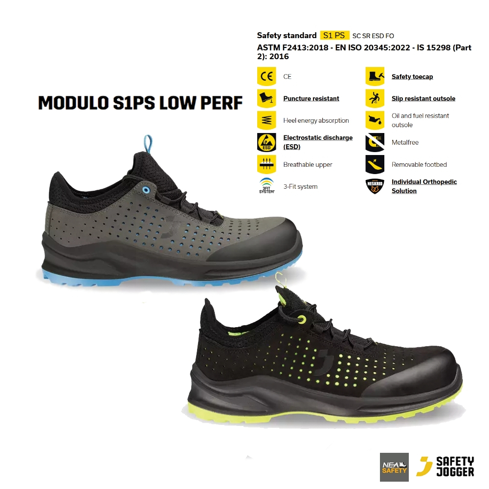 SAFETY JOGGER- MODULO S1PS LOW PERF รองเท้าเซฟตี้ หัวนาโนคาร์บอน ป้องกันไฟฟ้าสถิต ESD