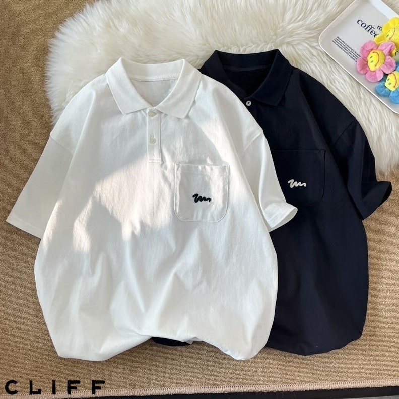 CLIFF เสื้อโปโลผู้ชาย ลำลองแมทช์ลุคง่าย คอปกแขนสั้นวินเทจ ไซส์ใหญ่