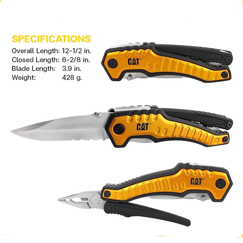 ของแท้ CAT ชุดเครื่องมืออเนกประสงค์ มีดพับ 9-in-1 Multi Tool Set และพวงกุญแจอเนกประสงค์พร้อมไฟ LED 5-in-1พกพาแคมป์ปิ้ง
