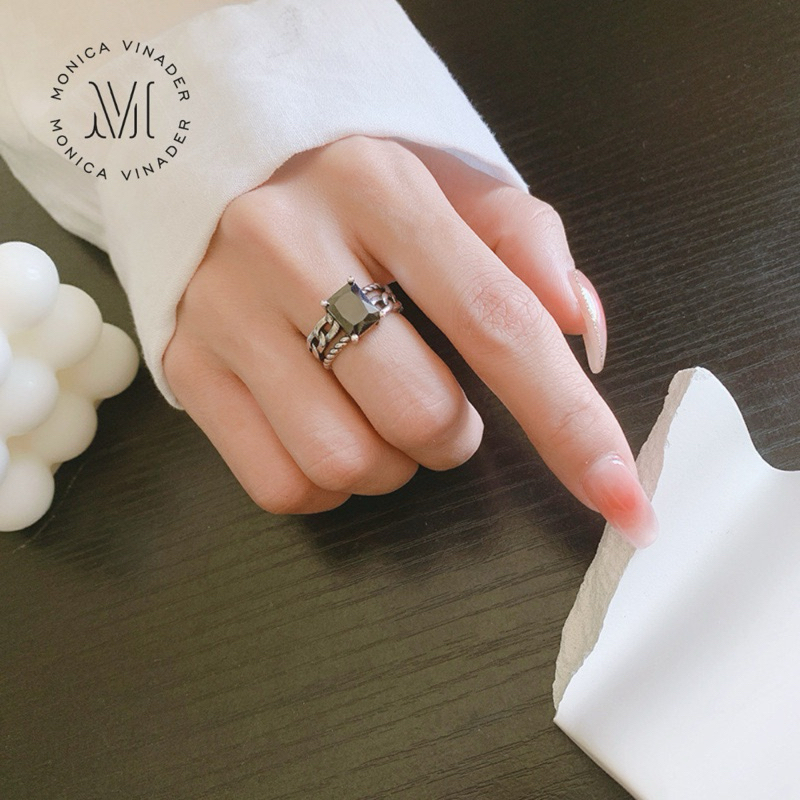 💕แหวนเงินแท้ Black Sugar Cubes แหวนพลอยสีดำนำโชค ดีไซน์สวย แหวนเงิน925 สไตล์ใหม่ Valentine