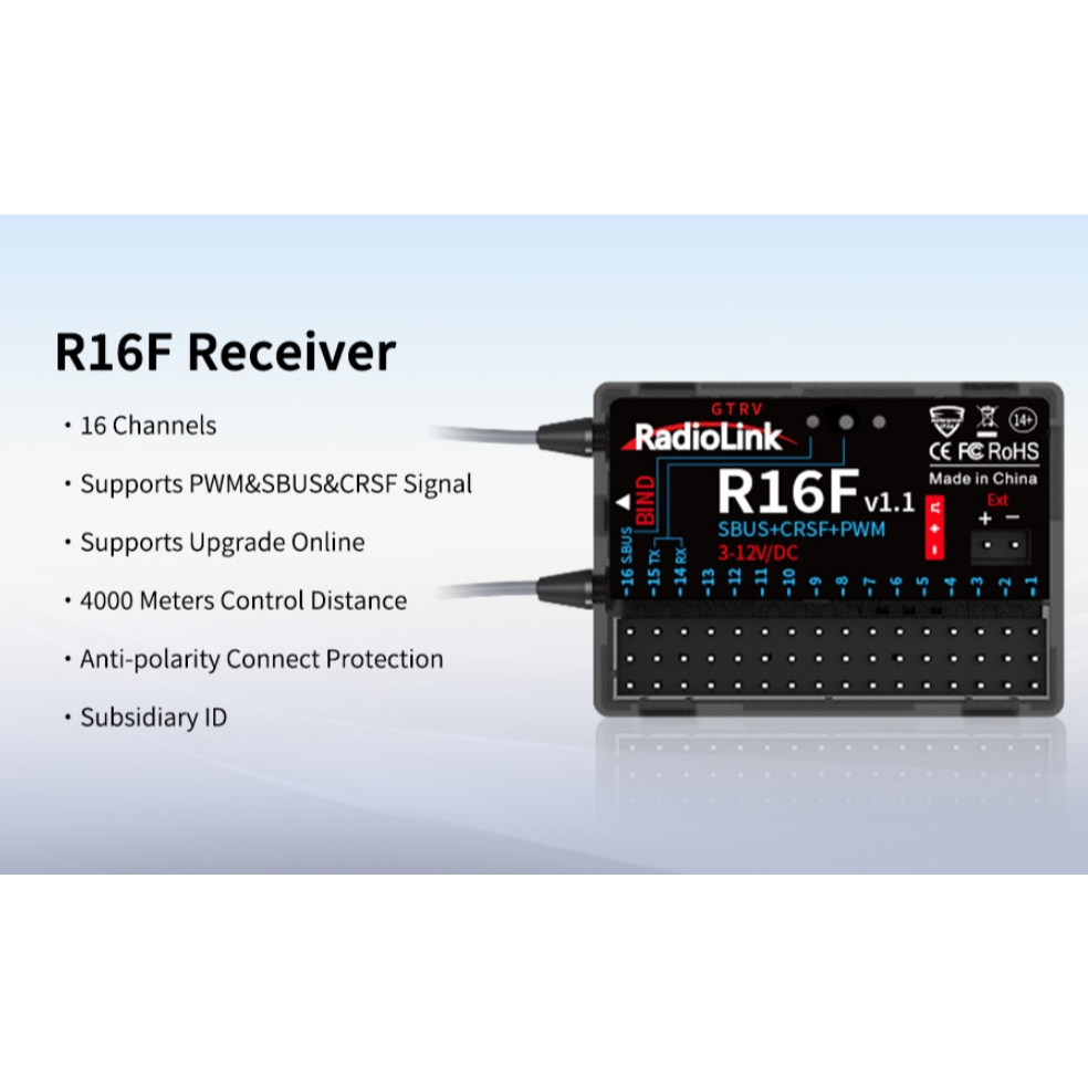 [รีซีฟ] Radiolink R16F 16 Channels RC Receiver, Voltage Telemetry Long Range ใช้กับวิทยุ T12D , T16D