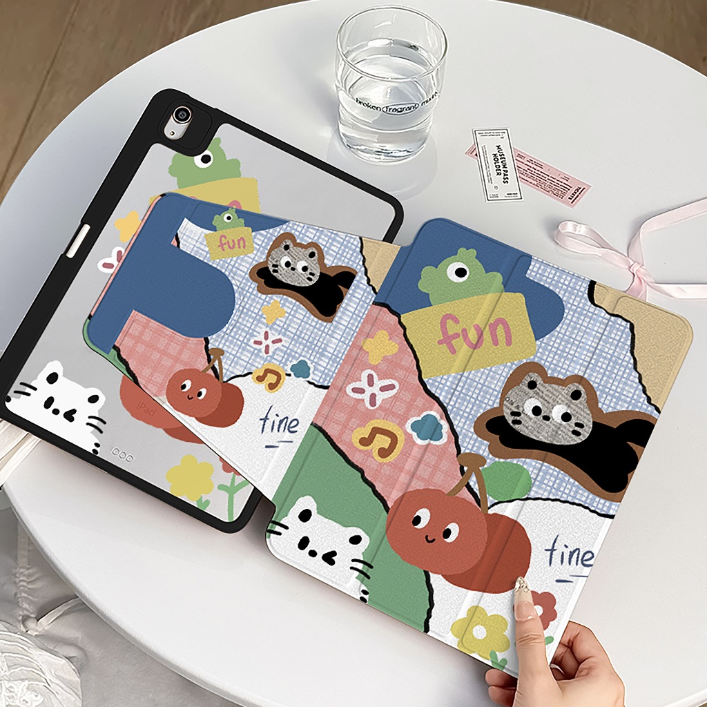 พร้อมส่ง case iPad Air5 Air6 Gen10 ที่ใส่ปากกา ลูกแมวเชอร์รี่ เคสiPadหมุน 360° Gen9/8/7 Pro11 2024