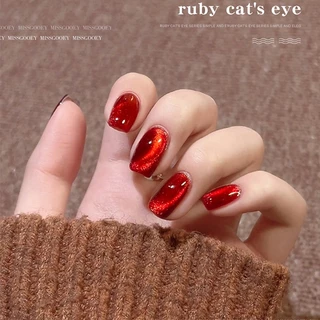 Nail.magic ทับทิม สีเจลทาเล็บแคทอาย ทับทิมปีใหม่ 8ml ยาทาเล็บสีเจล ผงแม่เหล็กละเอียด