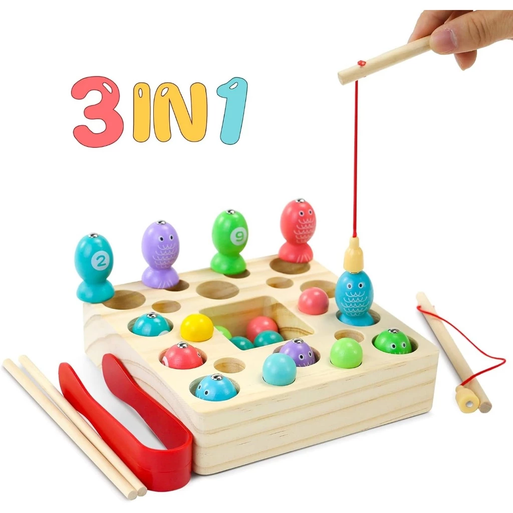 ของเล่นมอนเตสซอรี่ เกมตกปลาไม้ 3in1 พร้อมลูกปัดแม่เหล็ก thumbnail 8