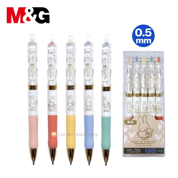 (5 ด้าม) ปากกาเจล 0.5 มม.หมึกน้ำเงิน M&G ลาย Miffy รุ่น FGPK35FM / Snoopy รุ่น SGPK35GN หมึกแห้งไว